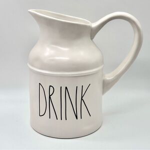Rae Dunn DRINK White Ceramic Large Pitcher Vase